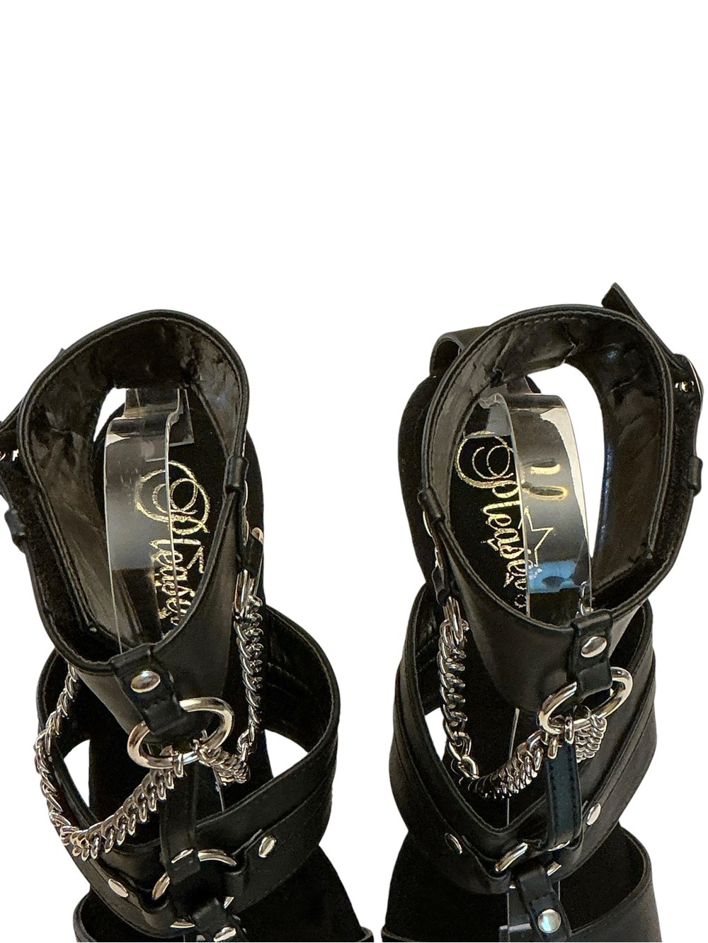 PLEASER Adore-761 Strappy T-Strap Metal Rings Chain Platform Dancer Sandal Sz-9 - Picture 7 of 16